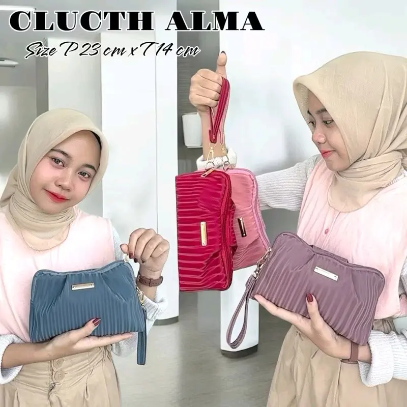 Clutch Alma Wanita Elegan dan Simpel dari Bahan Cocoli dengan Resleting Mudah dan Perlindungan Furing Hitam