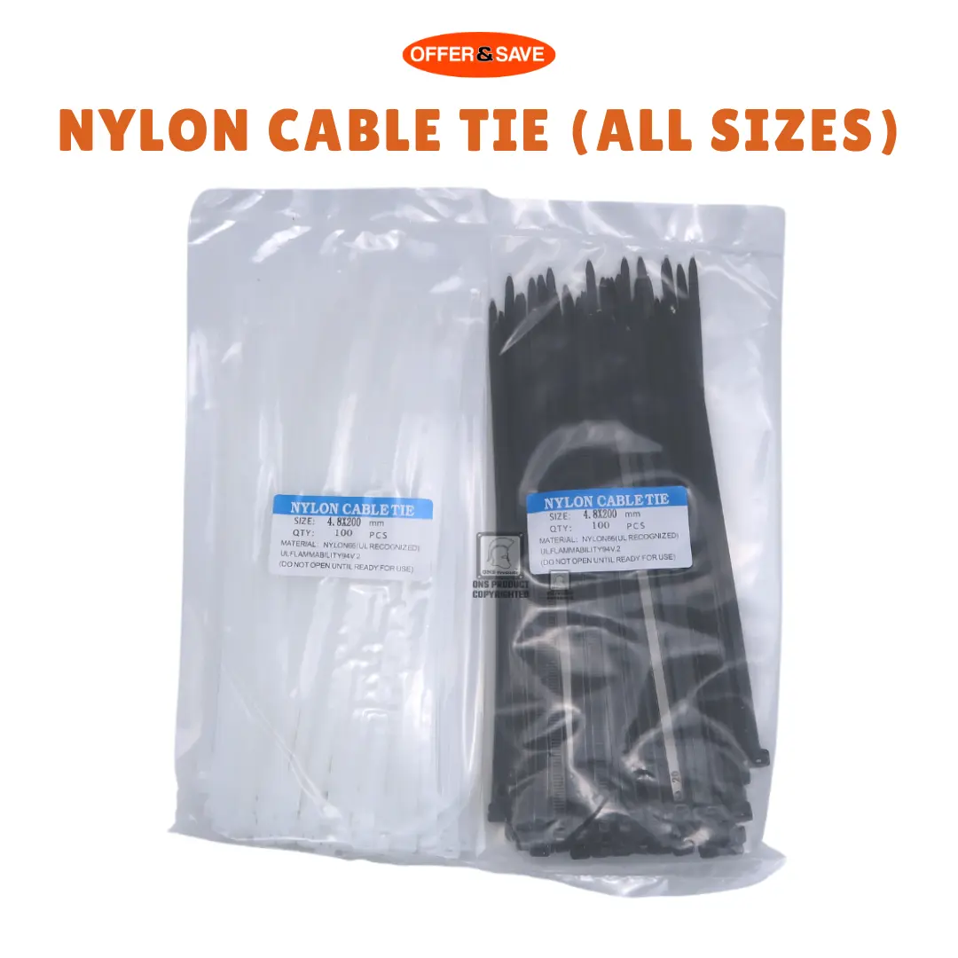 100pcs Heavy Duty UV Resistant Nylon Cable tie with Self-Locking - Black/White