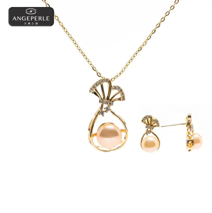 Alloy freshwater pearl pendant earrings two-piece set 7-8mm TSSL136