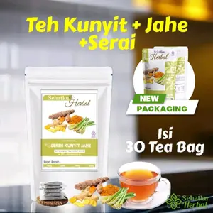 Sehatkuherbal TEH KUNYIT,JAHE & SERAI/TUMERIC GINGER with LEMONGRASS TEA Herbal Tea Isi 30 Teh Celup Instan