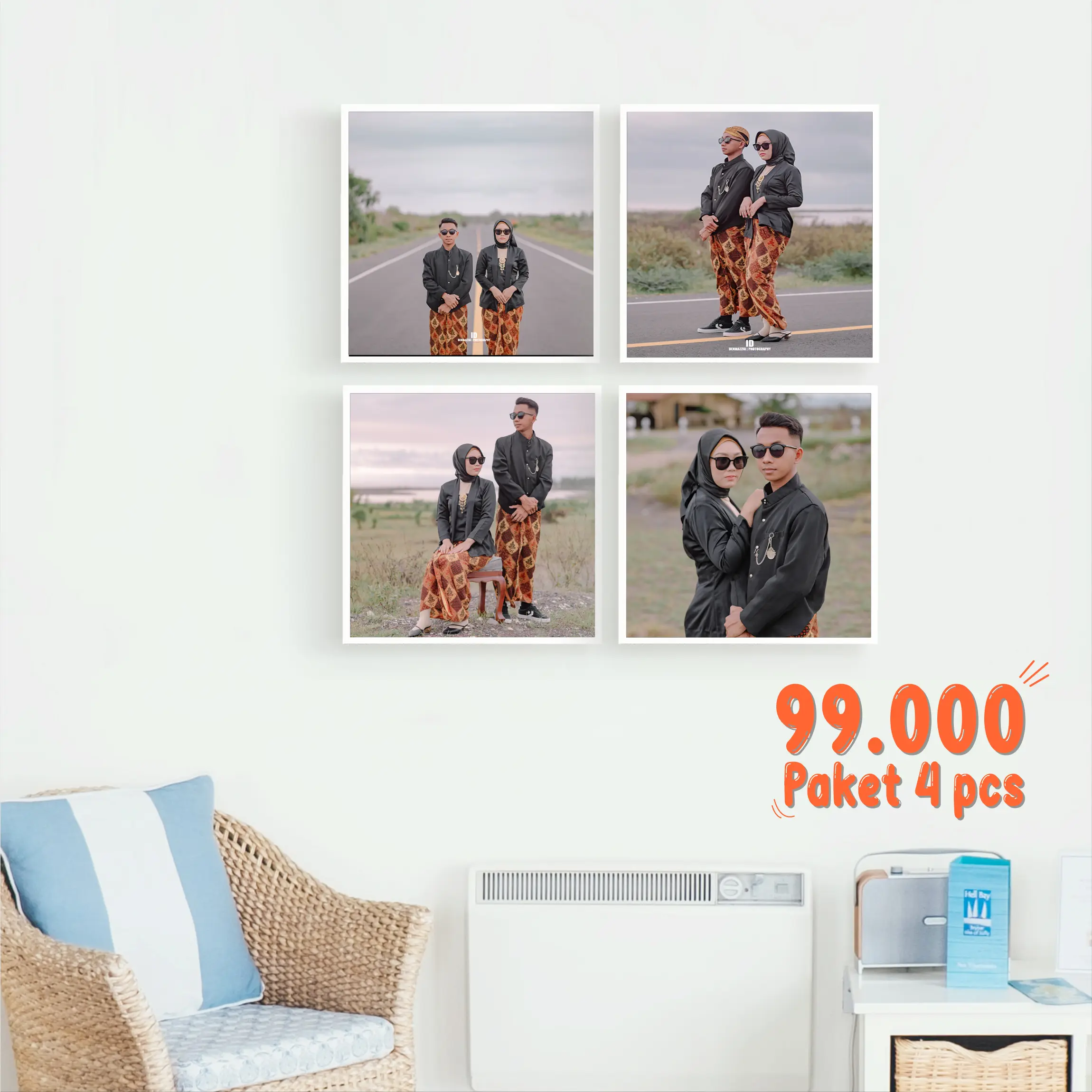 [COD] Paket 4 PCS Cetak Foto Wedding Keluarga Pernikahan Bingkai Pigura Frame Exclusive Tanpa Paku Hiasan Dinding Rumah