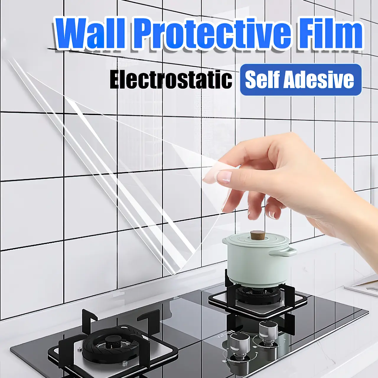 Wall Protective Film Electrostatic Absorption Clear Wallpaper Kitchen Backsplash Wall Protector Transparent No Glue Static Cling Oil Proof Sticker