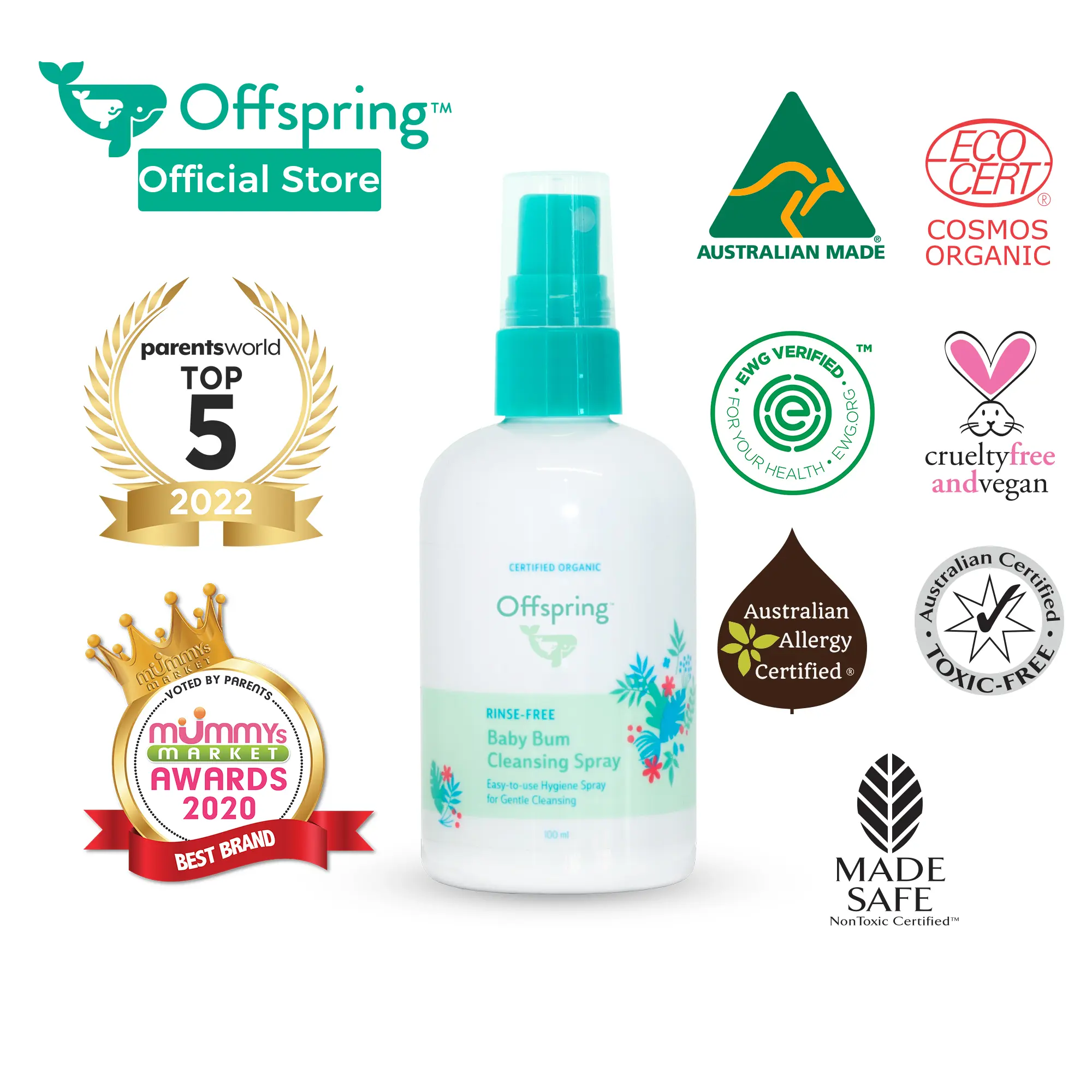 OFFSPRING Rinse-Free Baby Bum Cleansing Spray 100ML
