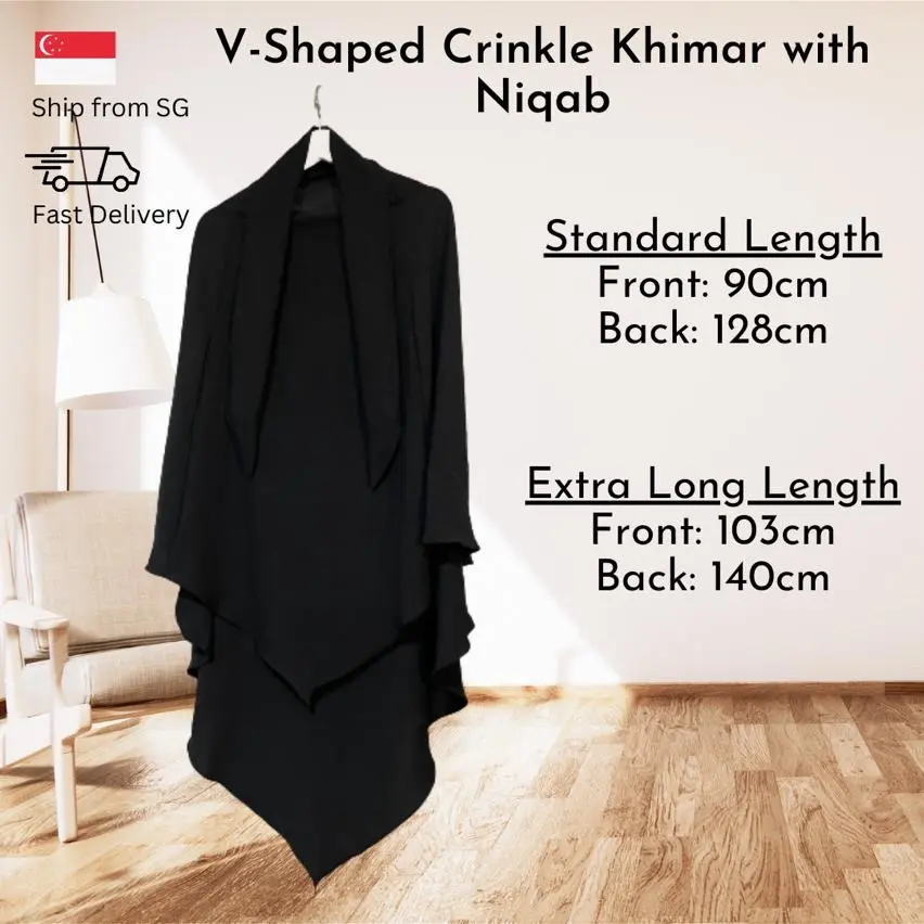 V-Shaped Crinkle Khimar Ironless Material