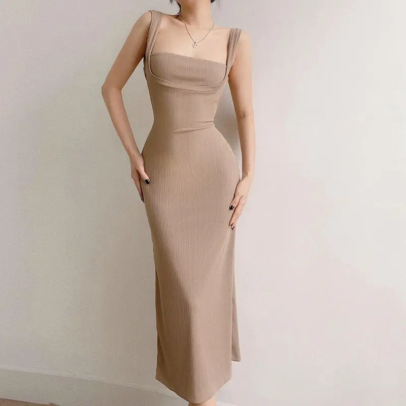 JF22177-Women Elegant Slim Fit Skinny Dress 2 Styles Spaghetti Straps