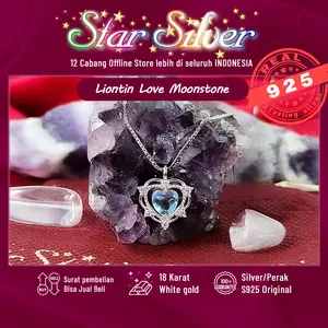 Liontin love color moonstone elegan putih berkilau Ss-9.25 star silver campuran mas-putih18k set dengan kalung italy