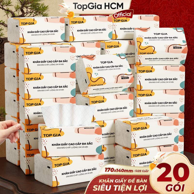 Thùng 20 Gói - Giấy Ăn Top Gia Đa Sắc Khăn Giấy Giấy Rút Giấy Vệ Sinh 240 Tờ  4 Lớp Chính Hãng