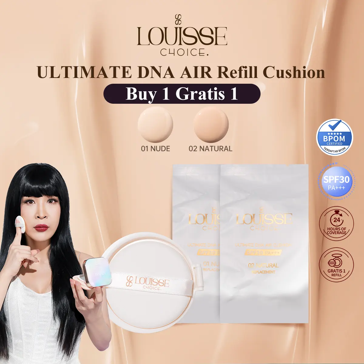 [REFILL CUSHION GET 2] [LIVE]LOUISSE CHOICE ULTIMATE DNA AIR CUSHION SPF30 PA+k++ Waterproof 24 Hours of Coverage DNA Salmon NIACINAMIDE