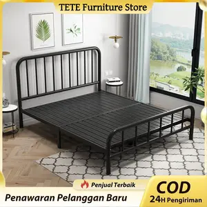 TETE_1 Ranjang Besi Tempat Tidur Dipan Tempat Tidur Ranjang Besi Dipan Besi Divan Besi Dipan Kasur Furniture Ranjang Besi Tempat Tidur Dipan Tempat Tidur Ranjang Besi Dipan Besi Divan Besi Dipan Kasur Furniture  Hitam/180×200×30CM [ Garansi lima tahun ]