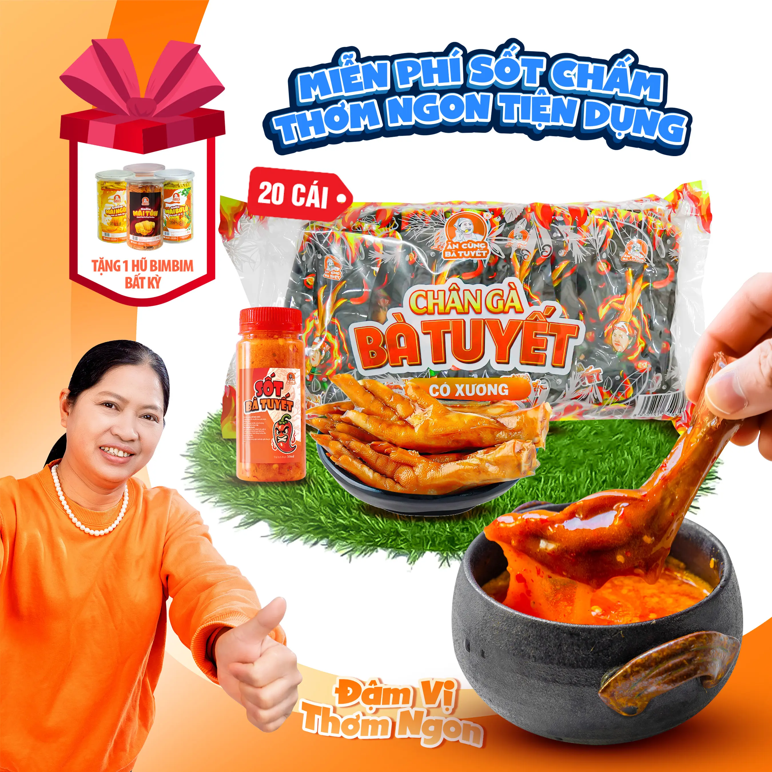 Combo Chân Gà Tê Cay Có Xương gồm 20 chân gà có xương +tặng 1 hũ bimbim+ 1 hũ sốt chấm -ĂN CÙNG BÀ TUYẾT