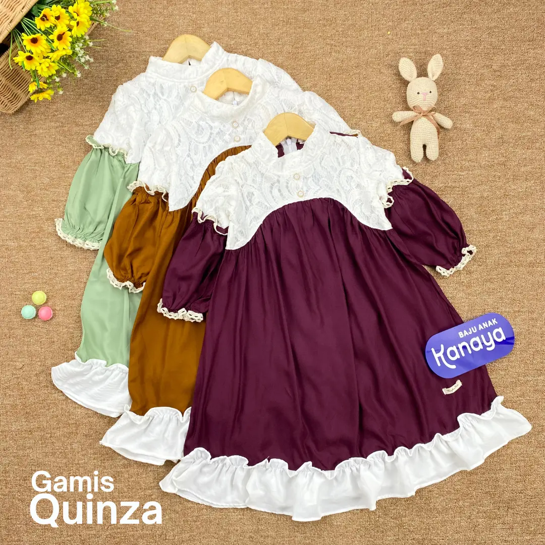 1-7 TH GAMIS ANAK QUINZA LONG DRESS ANAK PEREMPUAN BROKAT BY MYBEE