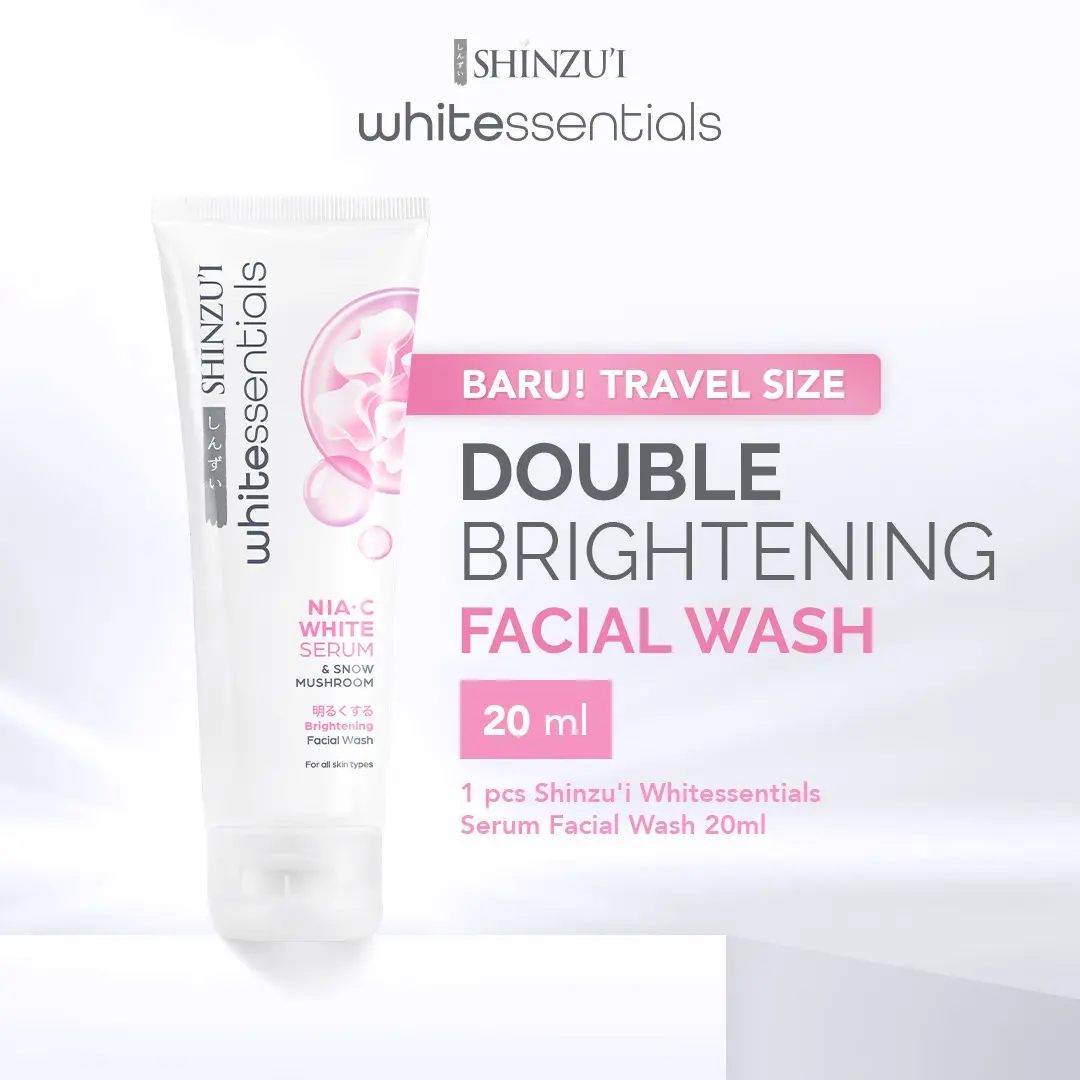 Shinzui WHITEssentials Double Brightening Facial Wash Snow Mushroom 20 ml Travel Size Mencerahkan Niacinamide Cleanser