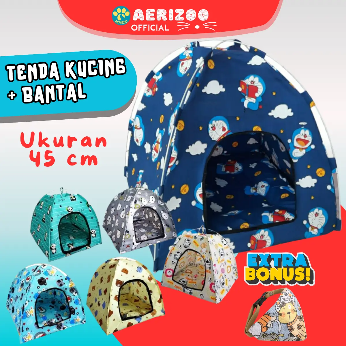 Tenda Rumah Kucing Anjing Tempat Tidur Portable Bisa Dilipat dan Dicuci Bonus Kalung Syal Kucing Aerizoo