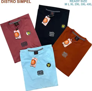 BRINGHTWEAR Paket 4 Kaos Distro Premium Motif Simpel & Gambar Acak Size M-XXXXL Bahan Semi Katun 24s Sablon Plastisol Keren Surfing Hitam Pria Unisex Dewasa Oblong Pendek