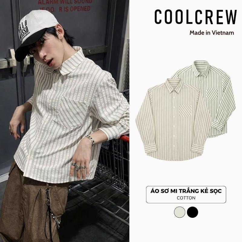 Áo Sơ Mi Trắng Kẻ Sọc COOLCREW Dài Tay Cotton Cao Cấp Form Regular Phong Cách Thời Trang Hàn Quốc AMD105