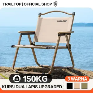 TrailTop Kursi Lipat Kermit Kursi Pantai Lipat Dengan Gagang Kayu Kursi Camping Beban 150kg Furniture Aluminium Outdoor