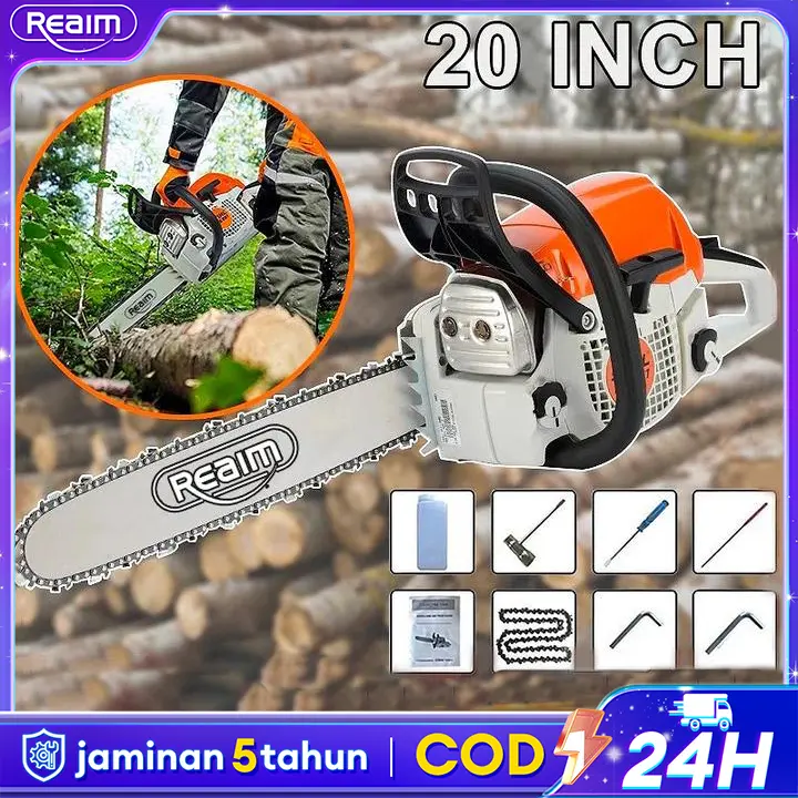 Mesin Potong Kayu 52CC 20inch Chainsaw 2Tak Untuk Gergaji Mesin Alat Outdoor Mesin Gergaji Kayu Gergaji Potong Pohon Kayu