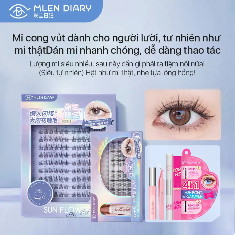 Lông mi giả có thể tái sử dụng, Mlen Diary, Trông tự nhiên, Nối mi, Phân cụm riêng