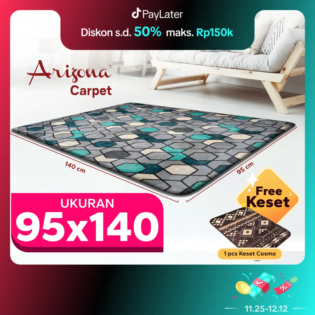[Arizona Carpet] 95x140cm Cosmo Love Karpet Busa Malaysia Motif Minimalis untuk Ruang Keluarga Anti Licin