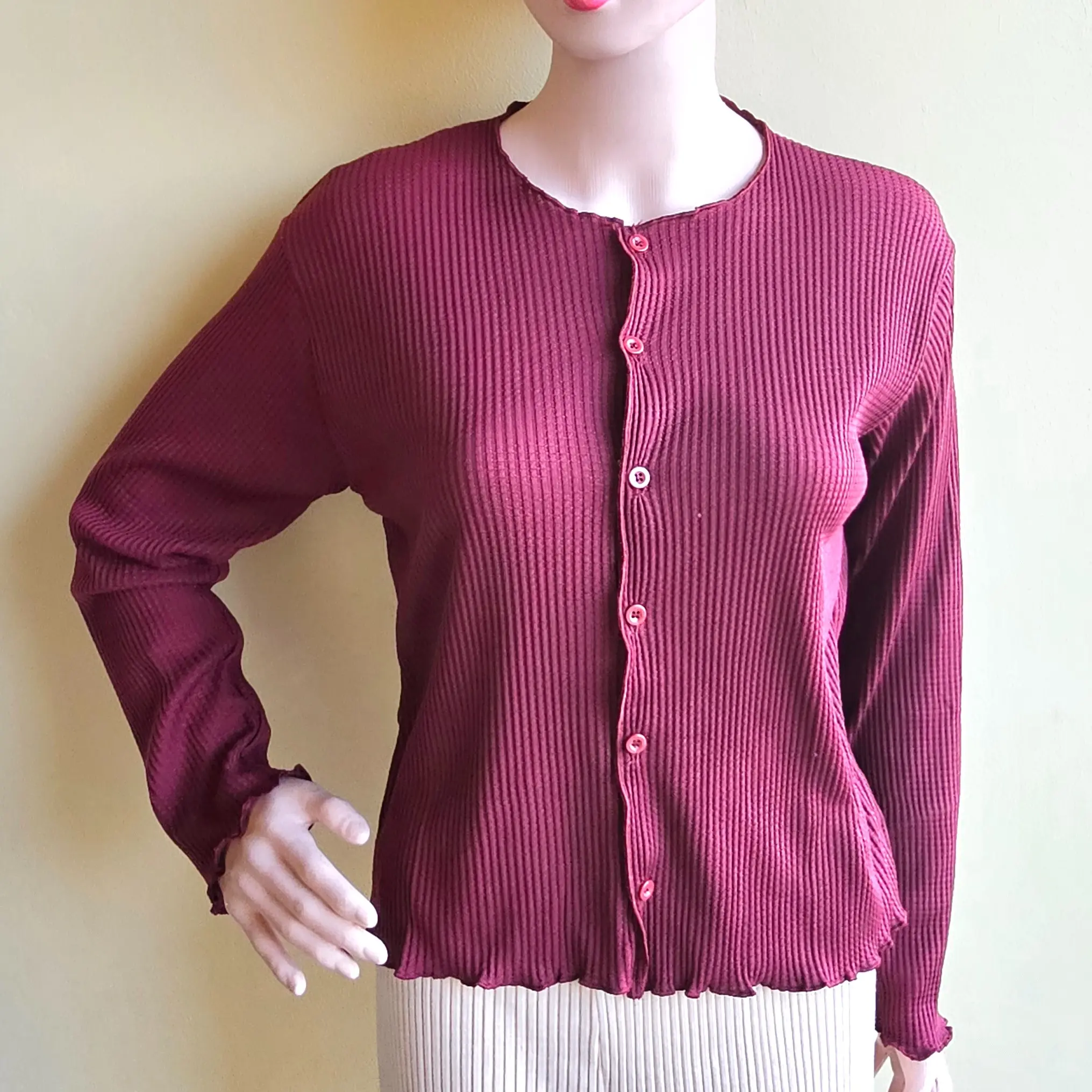 HS CARDIGAN STANDAR polos rajut wafle lengan panjang rajut Atasan Wanita