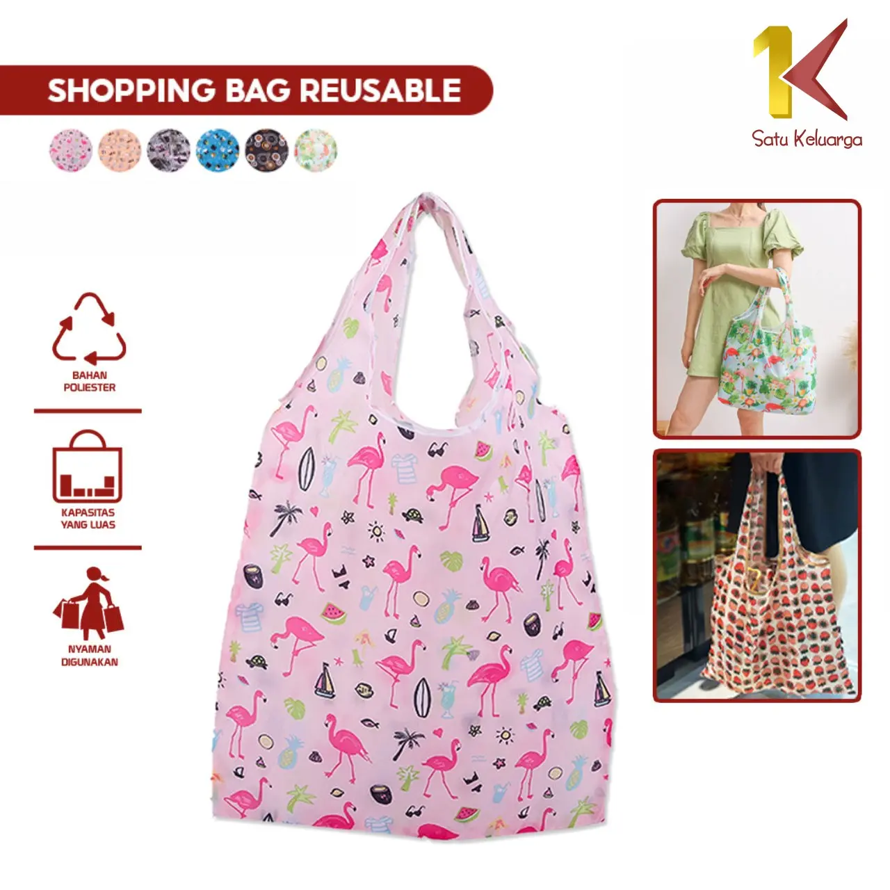 COD SK T47 Tas Belanja Lipat Karakter Shopping Bag Reusable Serbaguna