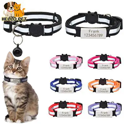 【Free engraving】Cat Tag Cat Collar Pet Dog Collar Dog Tag Adjustable Collar Name ID Tag