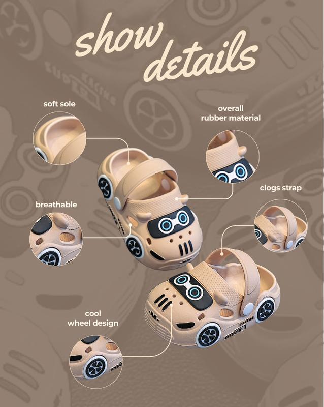 Baby Kins Summer Outdoor Kids Slippers Cute Car Design Flip Flops Slides for Kids Boys(no light)