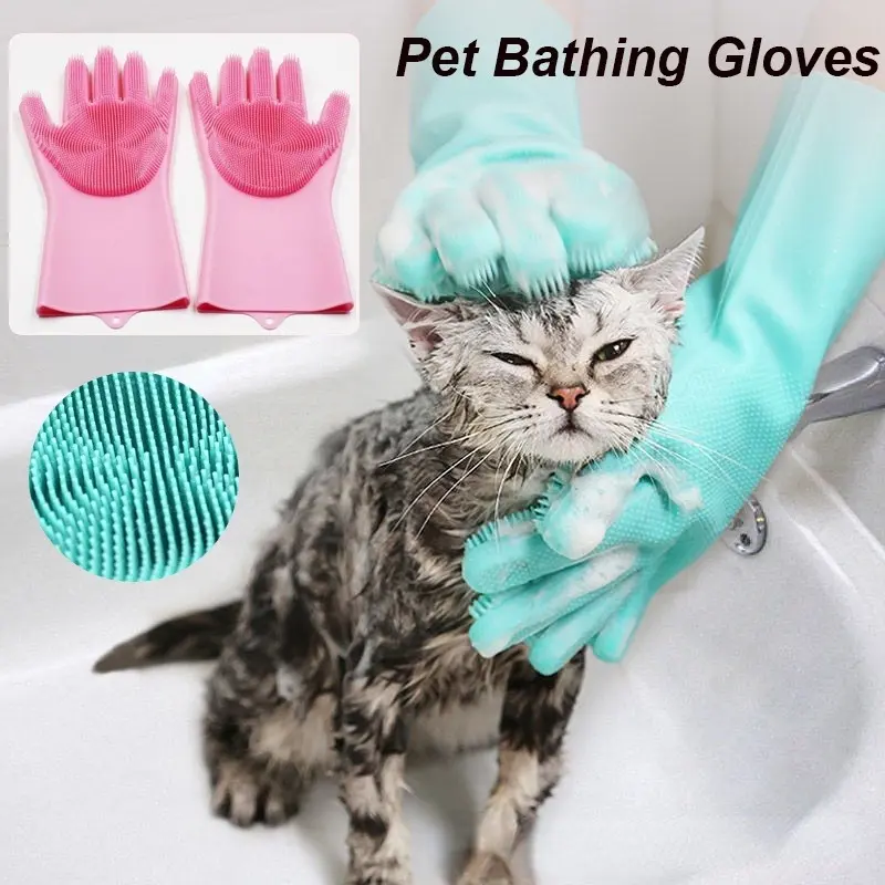 Pet Bathing Glove Dog Cat Massaging Brush Pet Grooming Cleaning Gloves Dishwashing Cleaning Gloves