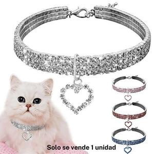 Collar para mascotas con decoración de diamantes de imitación, 1 unidad ajustable con colgante en forma de corazón, accesorios para perros y gatos pequeños, medianos y grandes