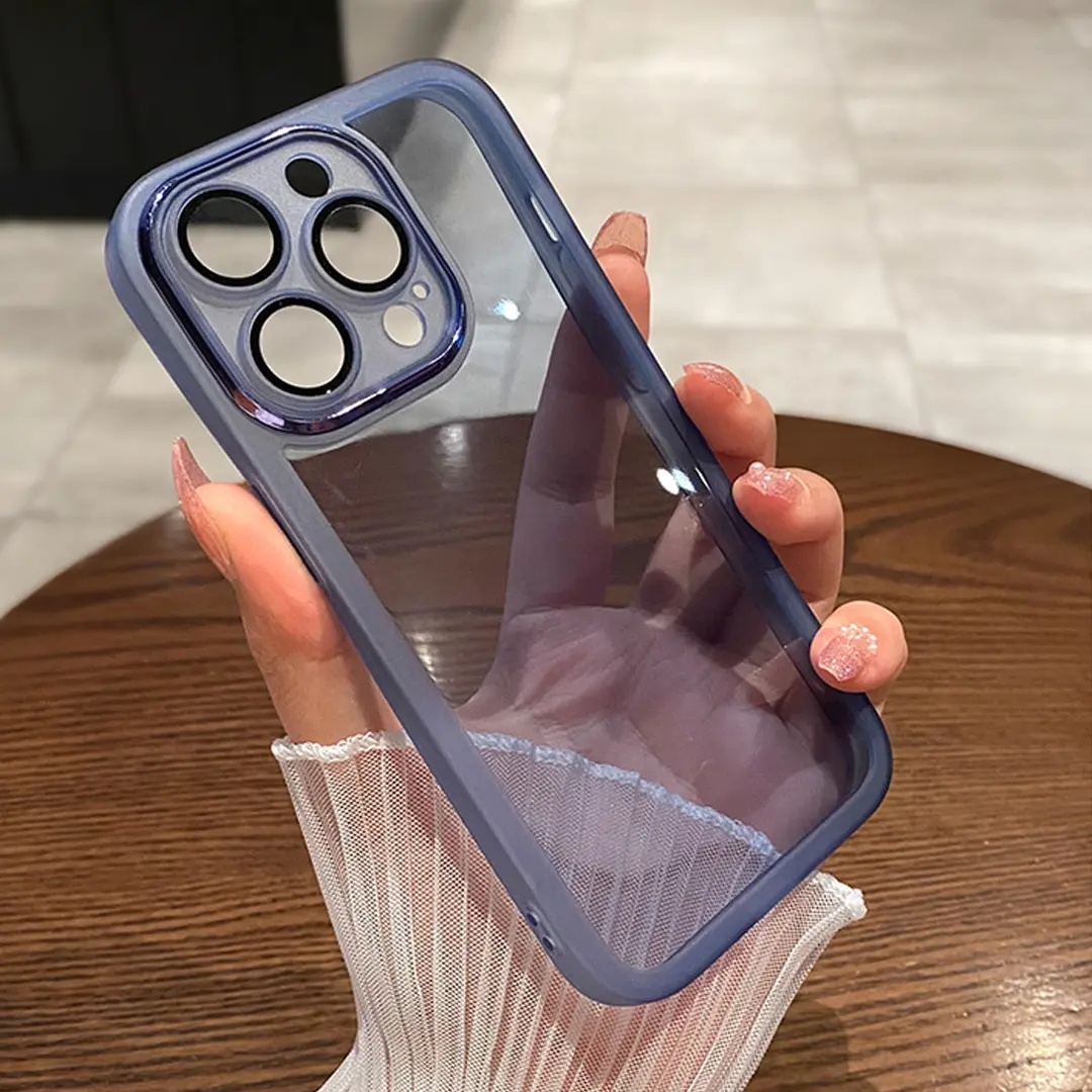 Ốp Lưng iPhone, Thiết Kế Đơn Giản, Màu Xanh Dương Trong Suốt, Ốp Mềm, Có Màng Bảo Vệ Ống Kính Tích Hợp, Thích Hợp Cho iPhone 11, 12, 7Plus, 11Promax, 15Pro, 13Pro, 14, 11Pro, 16Promax Và 16