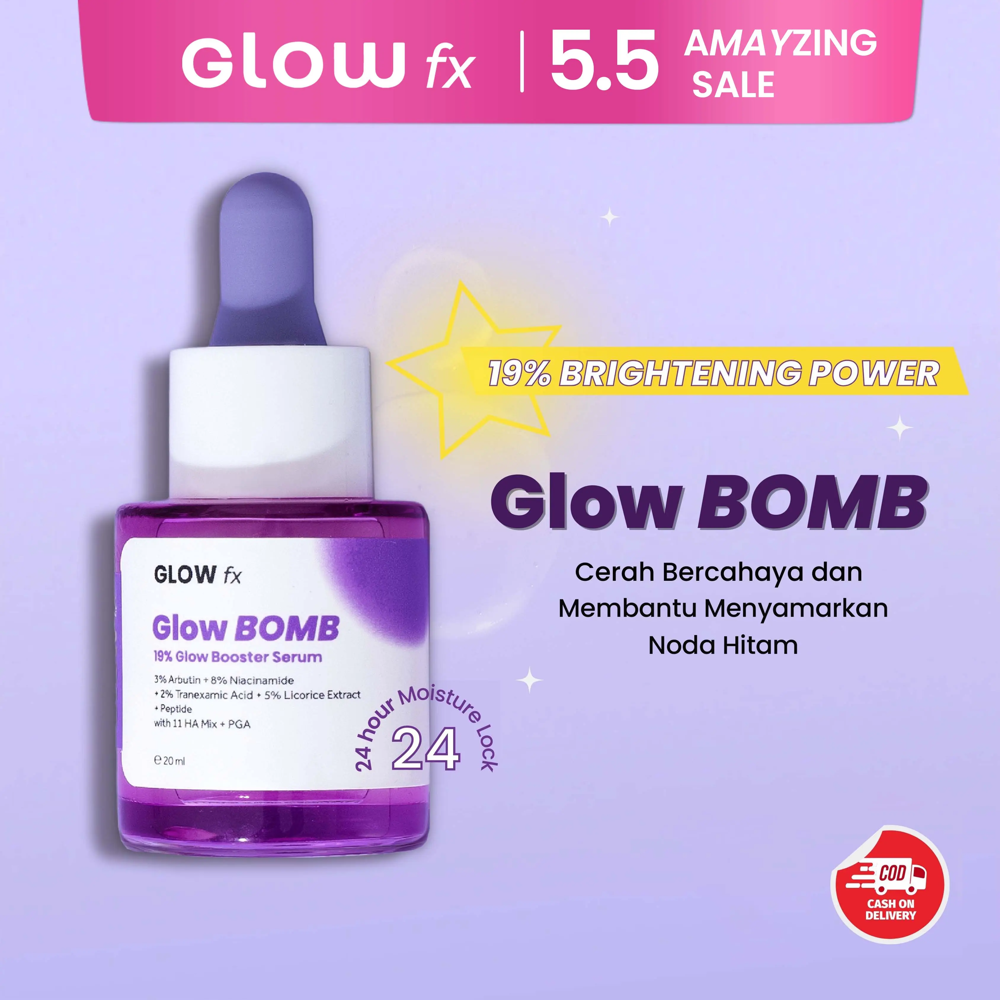 GLOW FX Glow Bomb Serum - Serum Glowing & Bekas Jerawat 19% Brightening Power pencerah