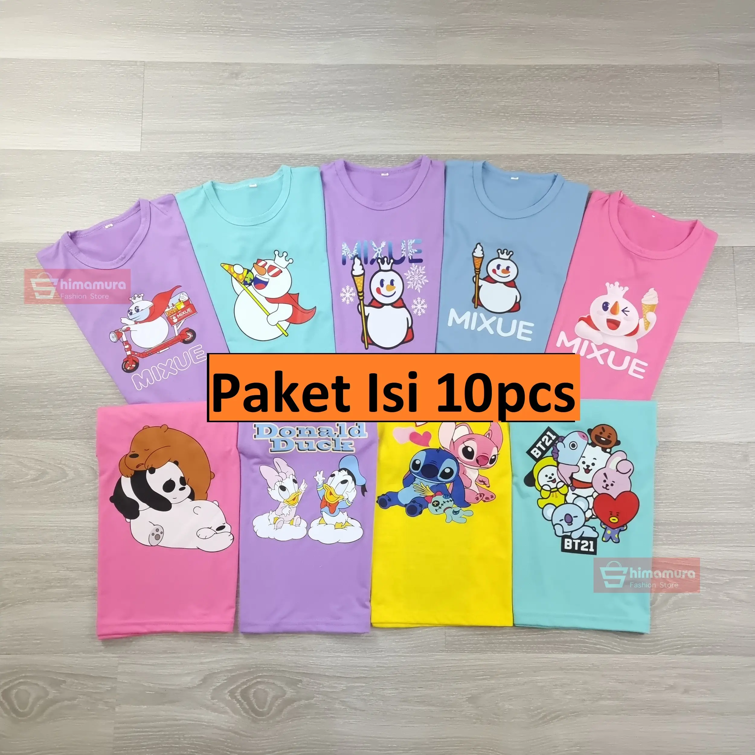 Kaos Anak Paket Hemat A Isi 10pcs - Kaos Anak Perempuan Fashion Motif Mixue Barbie