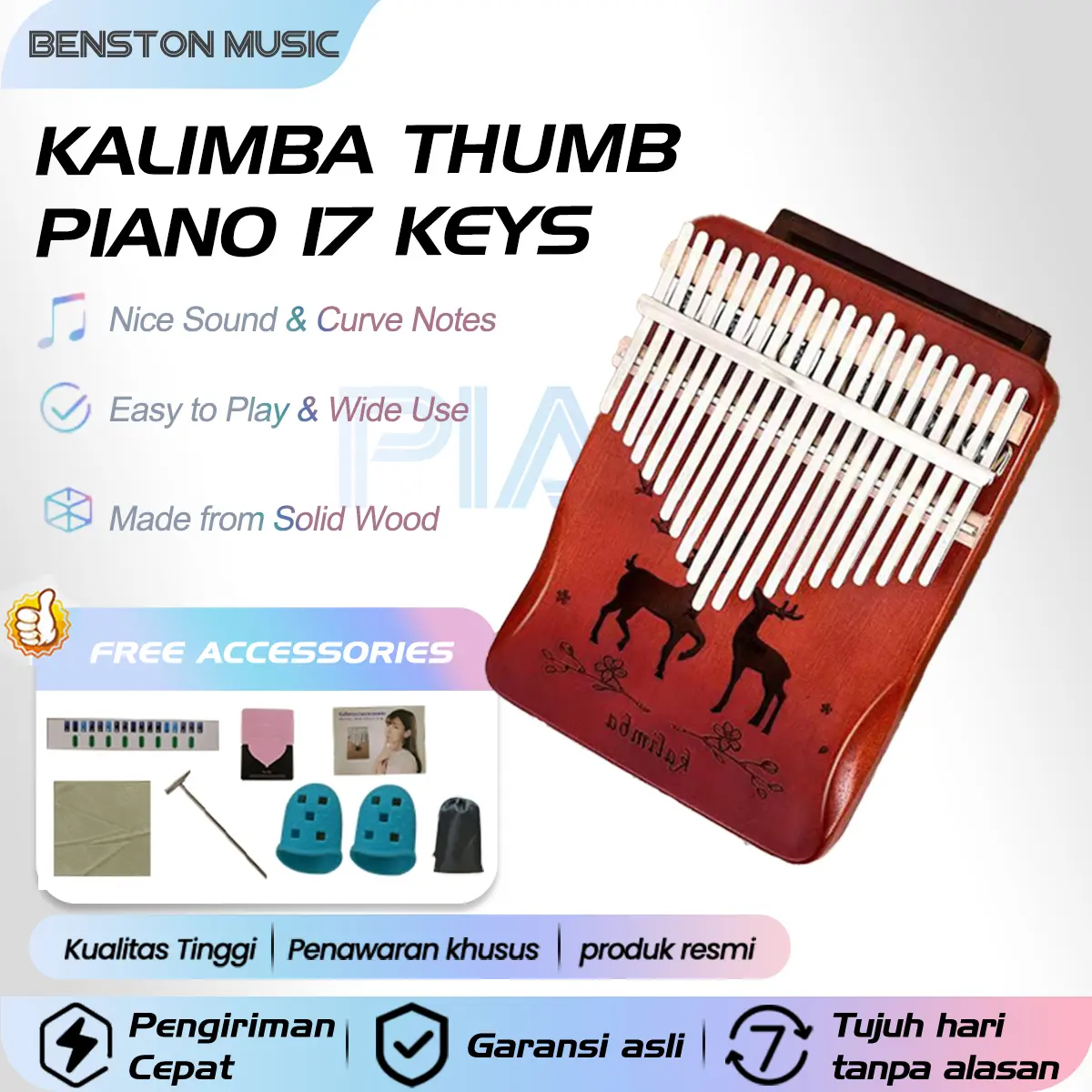 Benston Music - Bunga Kalimba 17 / 21 Key Wood Kayu Finger Piano Kunci Musical Instrument Portable Murah Jari Alat Musik Pemula