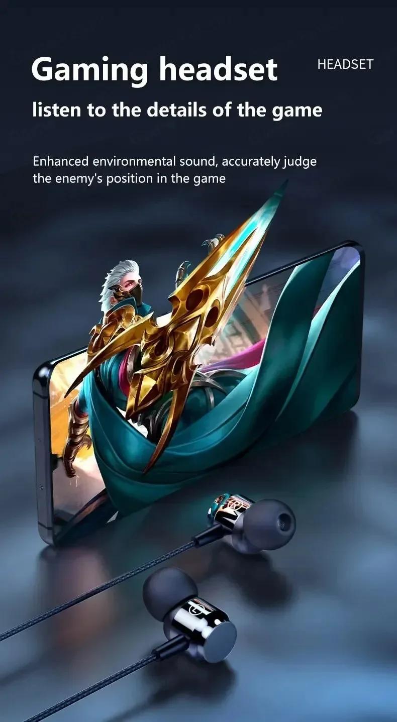 Headset Gaming A08 Kabel, Earphone Magnetic  Stereo, Earbuds 3.5mm/Tipe-C, Headphone Mikrofon HD untuk Permainan
