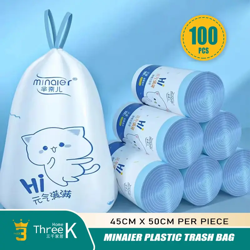 Minaier plastic Trash bag 100pcs per roll  Bin Drawstring