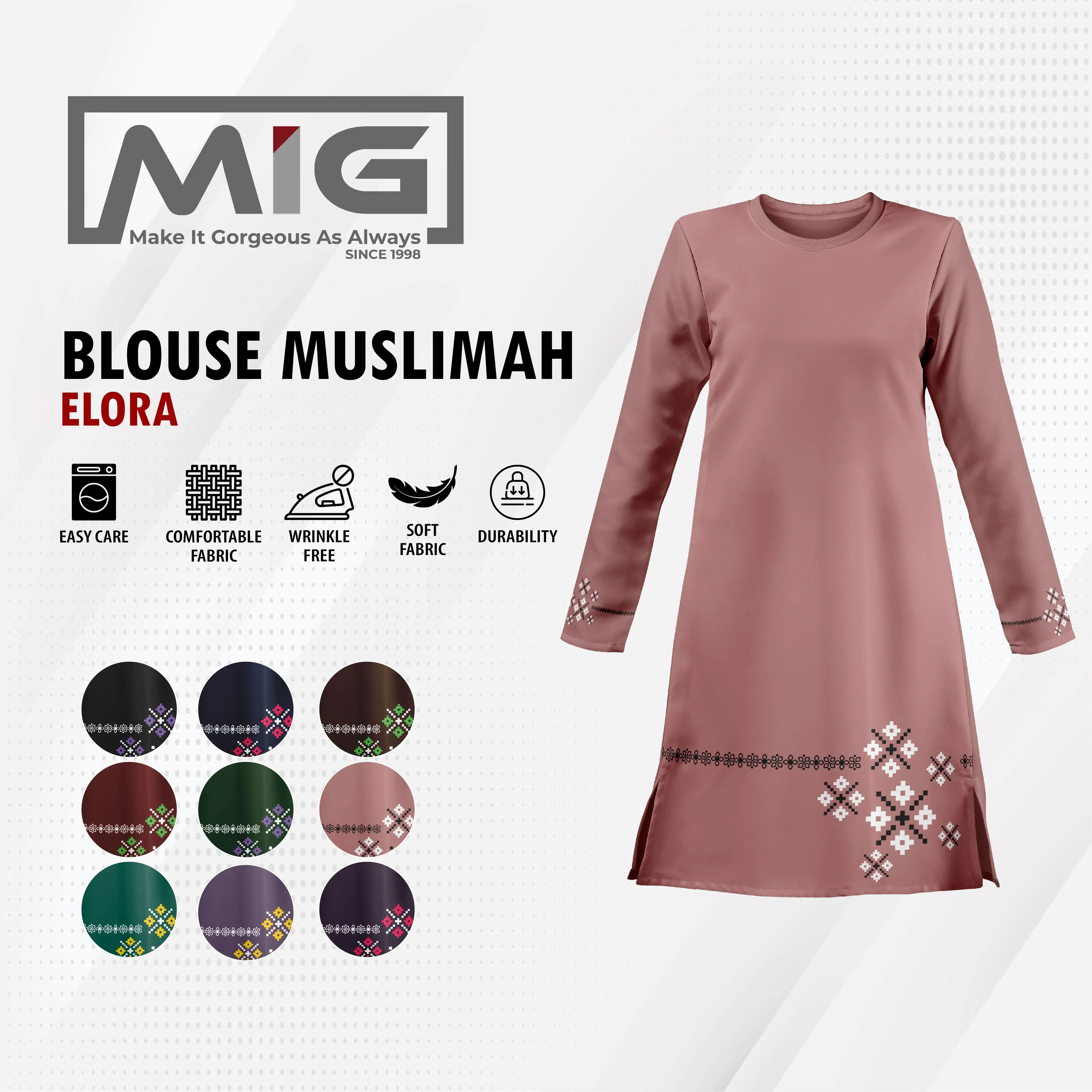 MIG Elora Cotton Design Blouse Muslimah Crew Neck Long Sleeve Dress