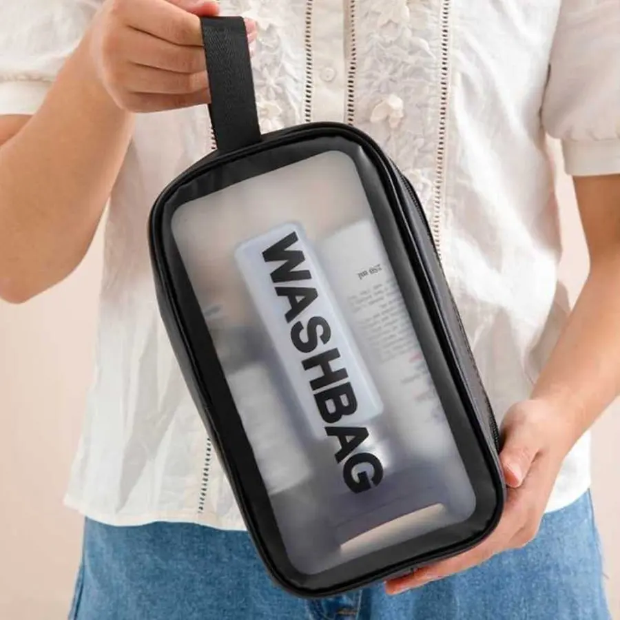 Tas Kosmetik Transparant WASHBAG Pouch Travel Make Up Bag Organizer Waterproof - Hitam