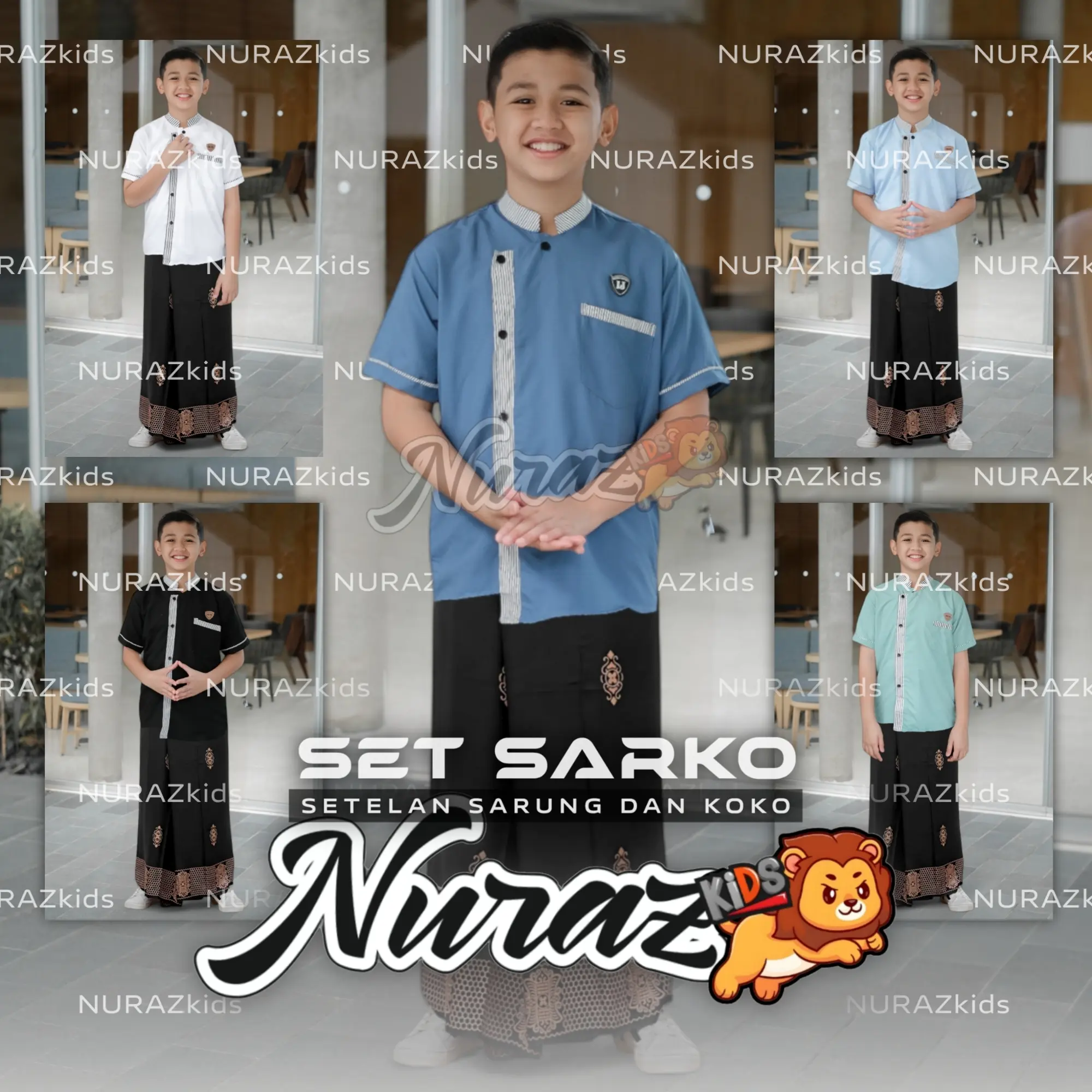 ( 4 IN 1 ) NURAZ KIDS Promo Murah Langsung Kirim Paket  Lengkap Sarkoci Laki-Laki Sarung Koko Peci Ukuran M L XL XXL Usia  1- 10 Tahun