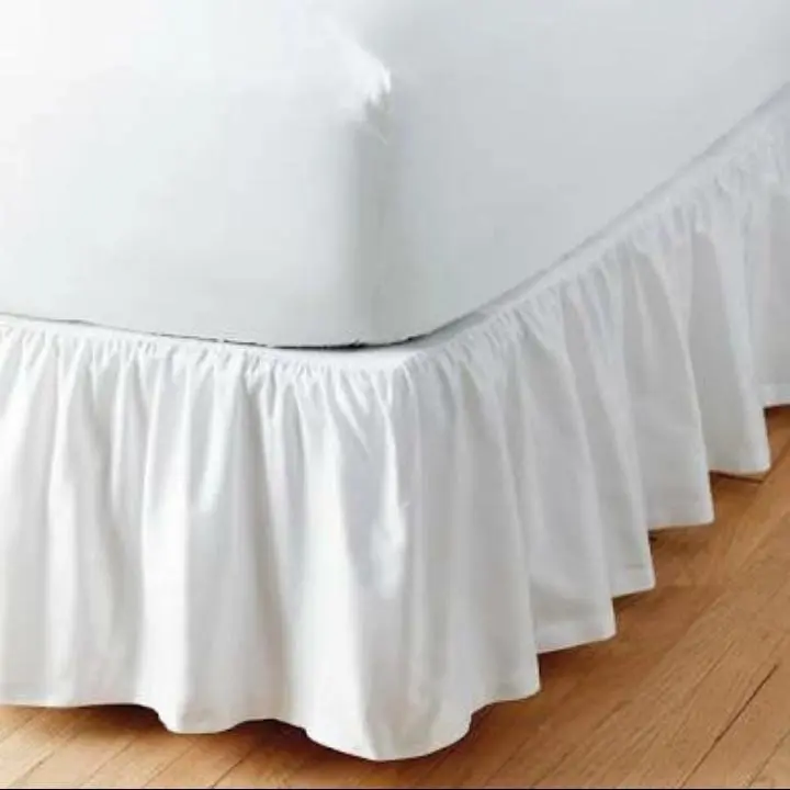 Bed Skirt Katun Polos Putih dengan Karet Premium dan Rumbay Tinggi 25-50cm - Ranjang