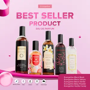 【Best Seller】 Evangeline Eau De Parfum | Wangi Tahan Lama - Wangi Mewah | Black Musk / Black Sakura / Black Vanilla / Baby Powder / Vanilla Candy