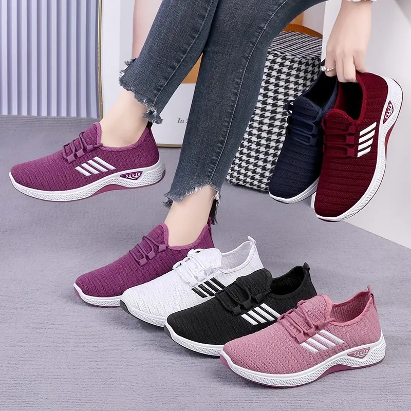 (1pasang sepatu 36.800)  SEP101 (Tanpa Kotak) Sepatu Sneakers Wanita Size 36-42 7 Warna Simple Polos Ringan Garis Korea Olahraga Sport Cewek Casual Style Shoes