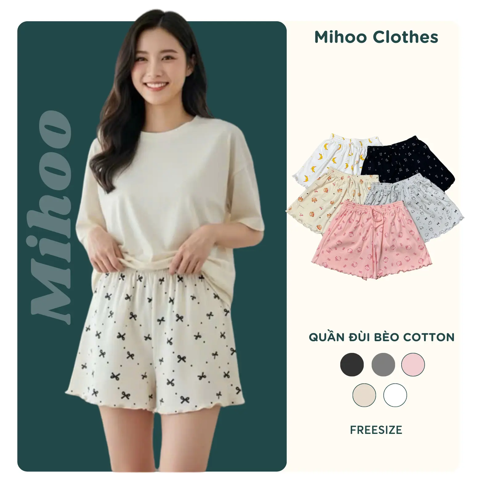 Quần đùi cotton, quần ngủ nữ chất cotton mềm mại, hoạ tiết dễ thương - 1