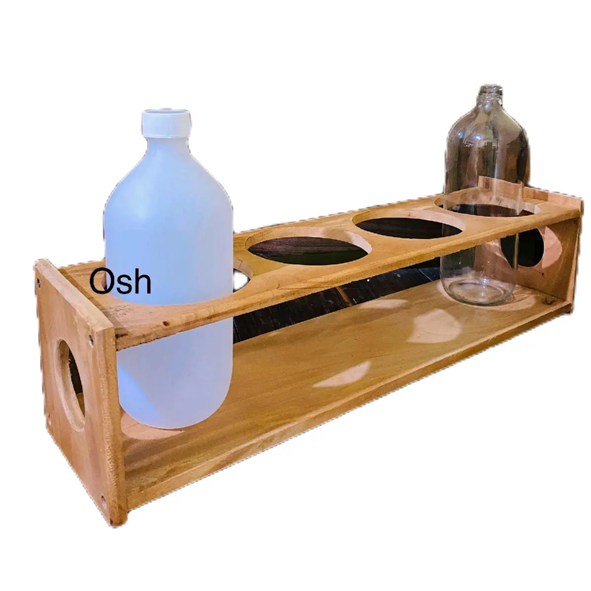 RAK BOTOL JAMU/ BOTOL BENSIN 4 LUBANG BAHAN KAYU MAHONI Dapur