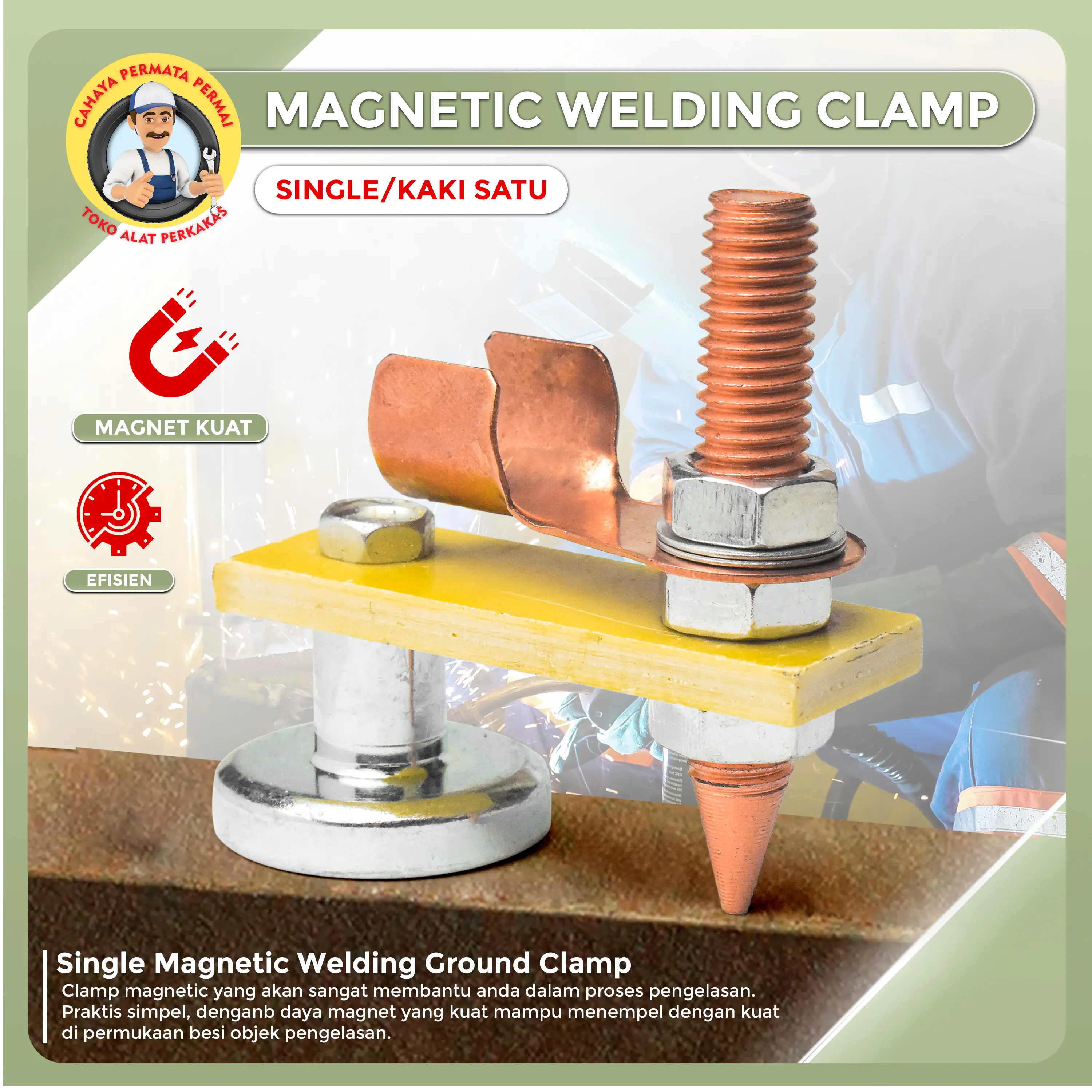 Single Magnetic Welding Ground Clamp (Kepala Las Magnetik tunggal) Logam