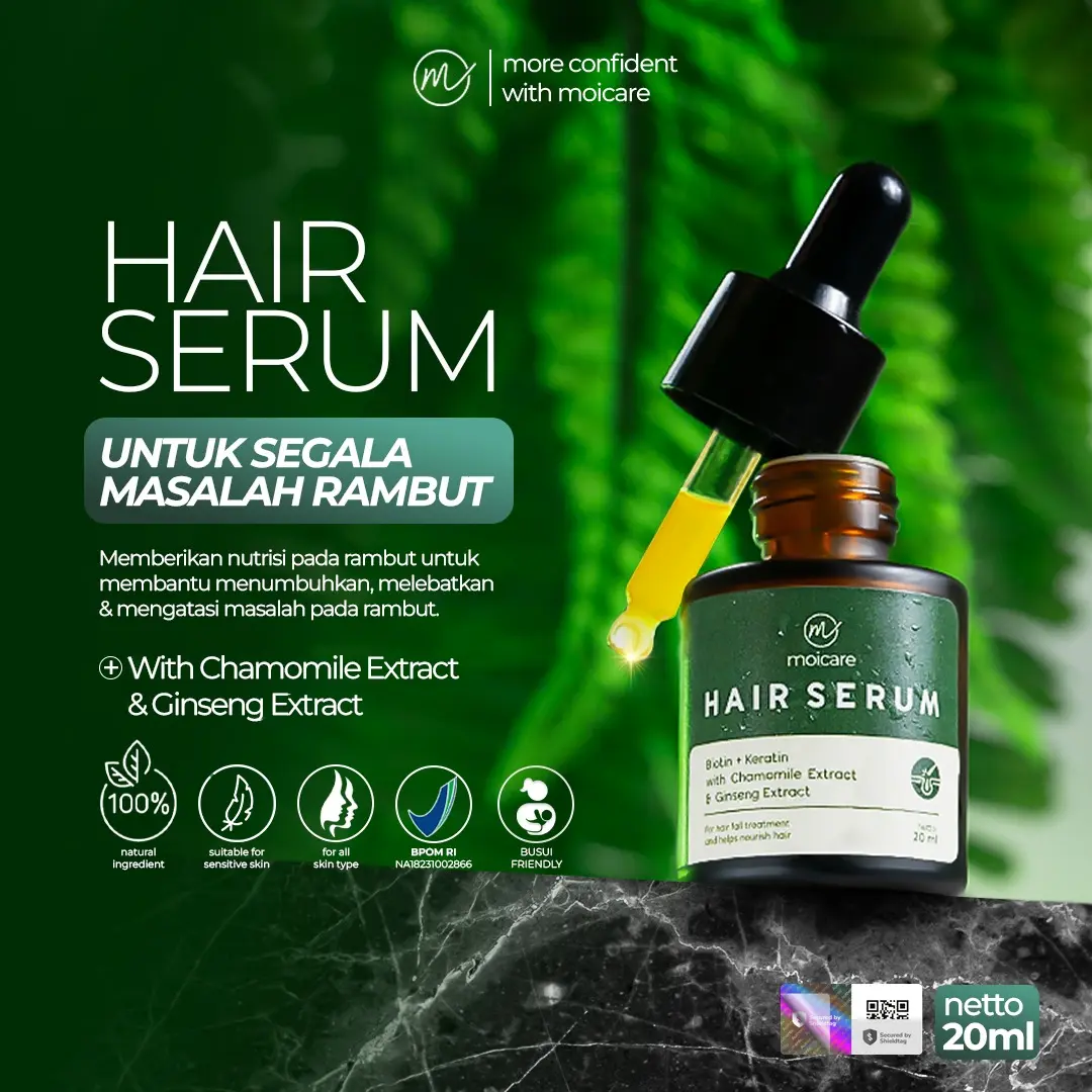 Moicare Hair Serum - Anti Hair Fall Treatment With Biotin Keratin Ginseng Chammomile Extract Mengatasi Rambut Kering & Rontok Mengkilaukan Menyuburkan Menghaluskan Rambut Perawatan Haircare