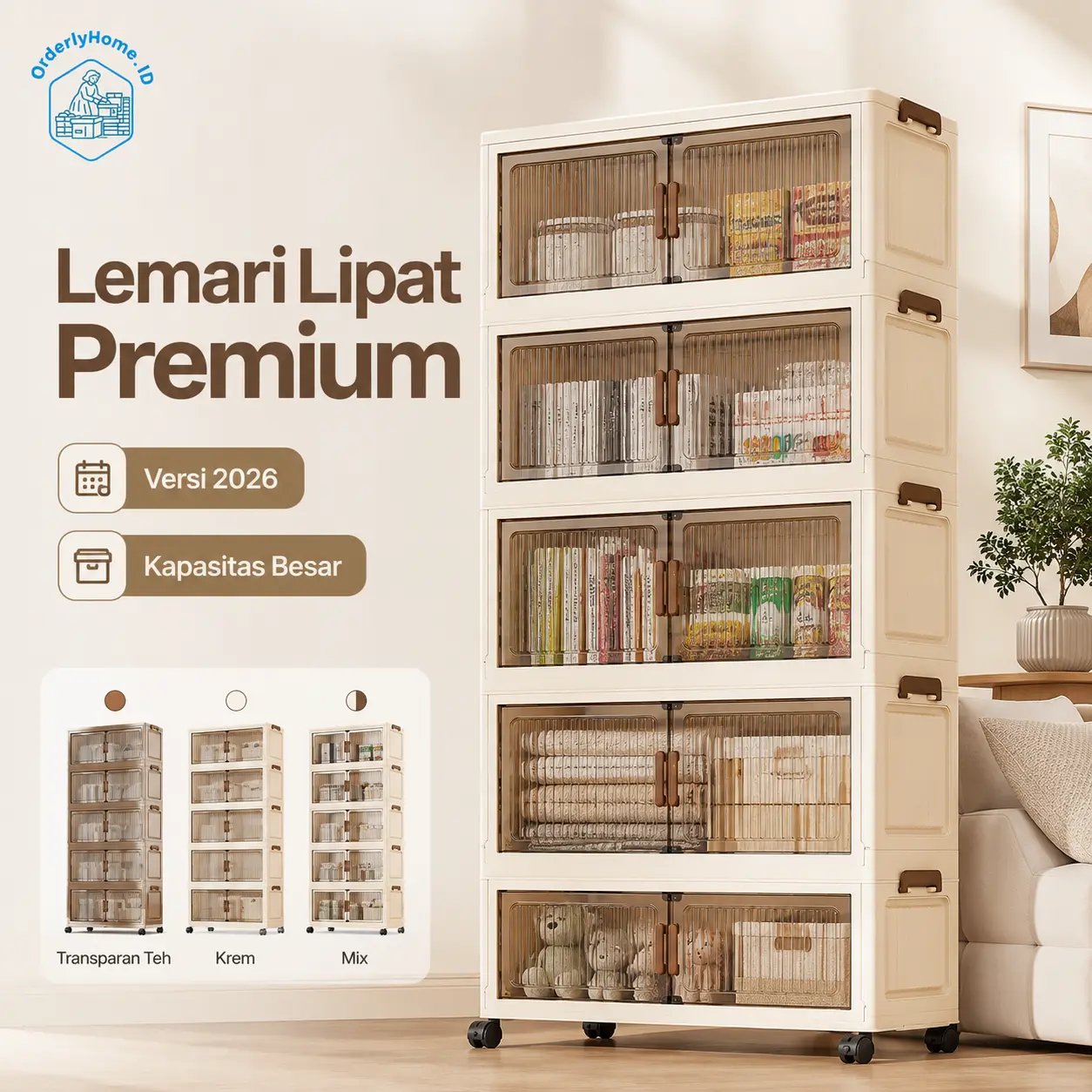 OH - Rak Lemari Penyimpanan Lipat Bening, Kabinet Anti Air, Mudah Dirakit, Kapasitas Cukup, Model Upgrade Tahan Lembab, Anti Debu, Struktur Stabil, Material Plastik Kuat, Hemat Tempat, Bisa COD Penyimpanan