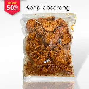 Keripik Basreng Basreng Koin Pedas Daun Jeruk 1kg Rasa Istimewa Tekstur Lezat Renyah Ideal untuk Camilan Sehari-hari