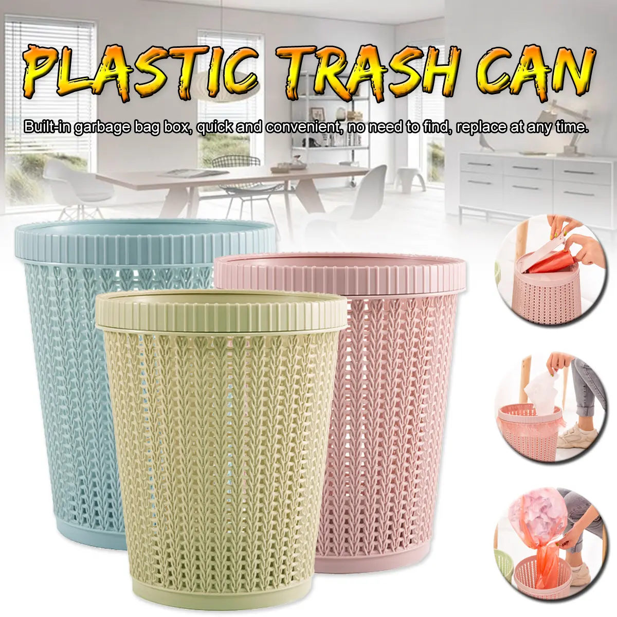Built-In Refill Dustbin Trash bin Garbage Bags Waste Paper Fuss free EASY for Bedroom Bathroom Durable Bin SGStock