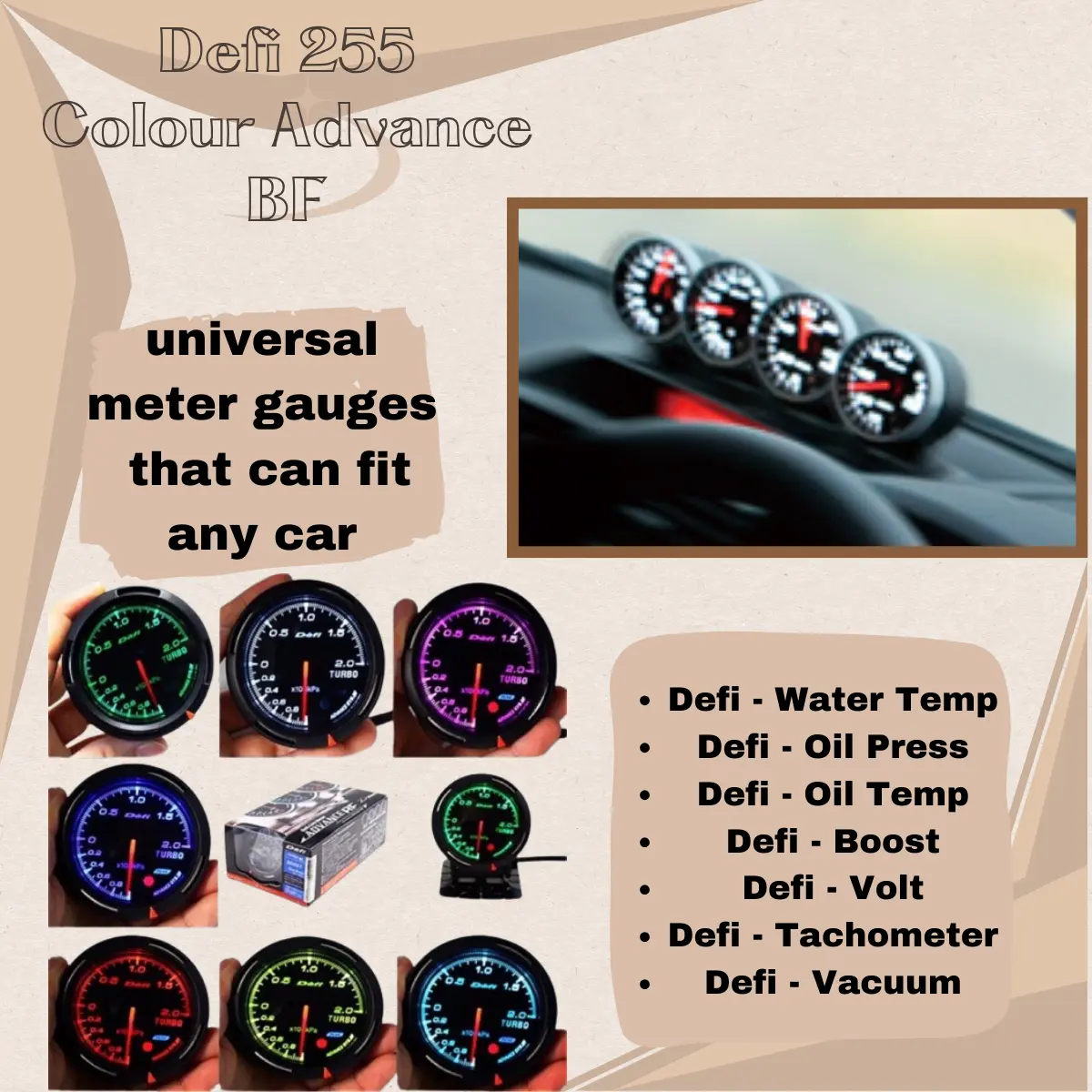 *Defi 255 Colours Advance BF* Smart Digital Meter Gauge with sensor ...