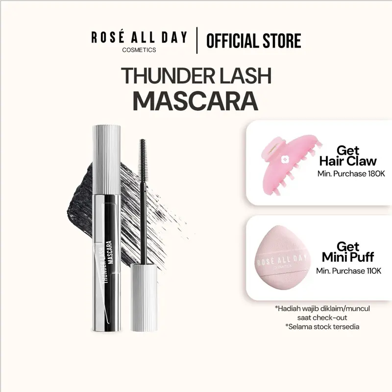 Rosé All Day All New Thunder Lash Mascara | Mascara Menebalkan Bulu Mata Lentik Waterproof